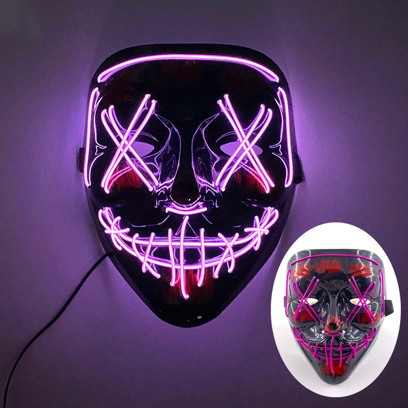 Light Up Japanese Oni Devil Mask LED Luminous Prajna Horror Mask Full Face Halloween Bar Party Props Neon Glowing Demon Mask