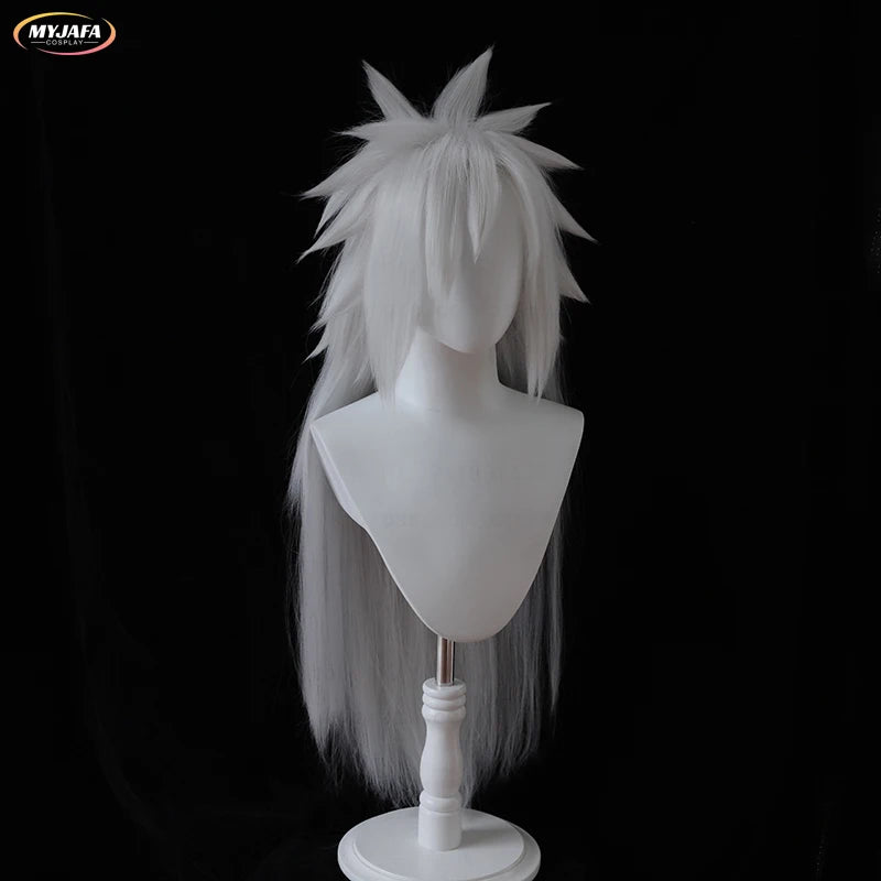 High Quality Anime Jiraiya Cosplay Wig Long Silver Grey Heat Resistant Sythentic Hair Halloween Party Cosplay Wigs + Wig Cap