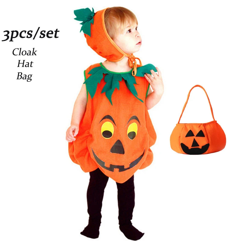 2025 Kids Halloween Party Costume Romper with Hat Shoes Toddler Pumpkin One-Piece Boy Girl Baby Jumpsuit Cosplay Clothing Set
