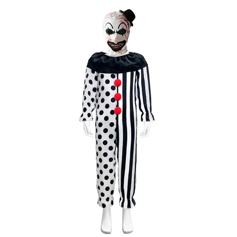 Terrifier Cosplay Costume Children Girls Boys Horror Carnival Party Dress Hat Mask Killer Clowns Jumpsuit for Halloween Costumes
