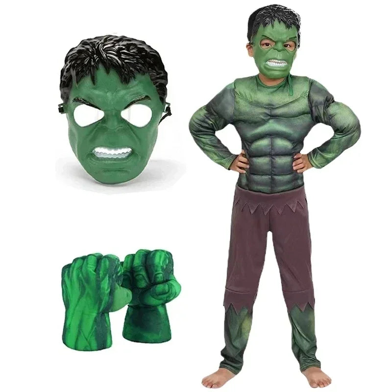 Superhero Hulk Cosplay Muscle Costume Mask Fist Plush Gloves Child Boys Halloween Christmas Clothes MN1