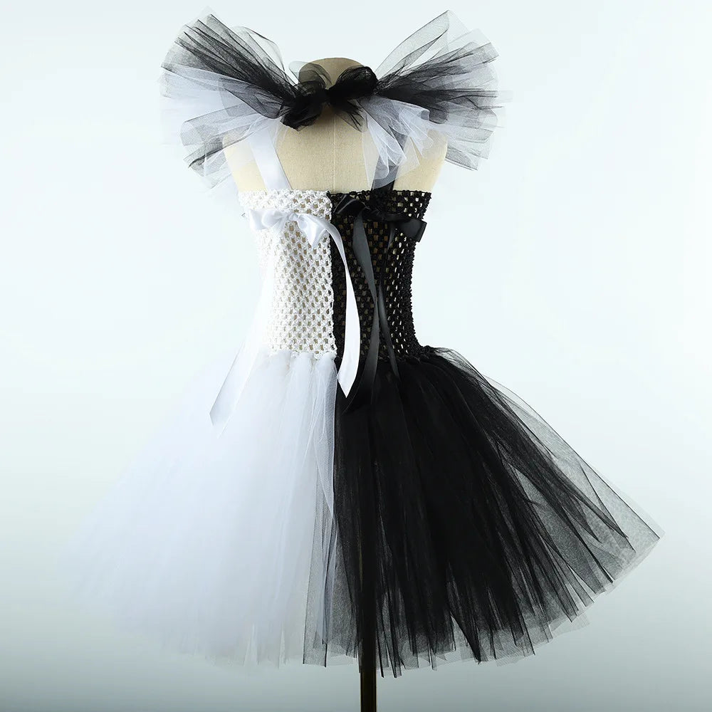 The Clown Costume Girl Black White Fancy Tutu Dress Horror Joker Dress for Kids Halloween Carnival Party Costumes