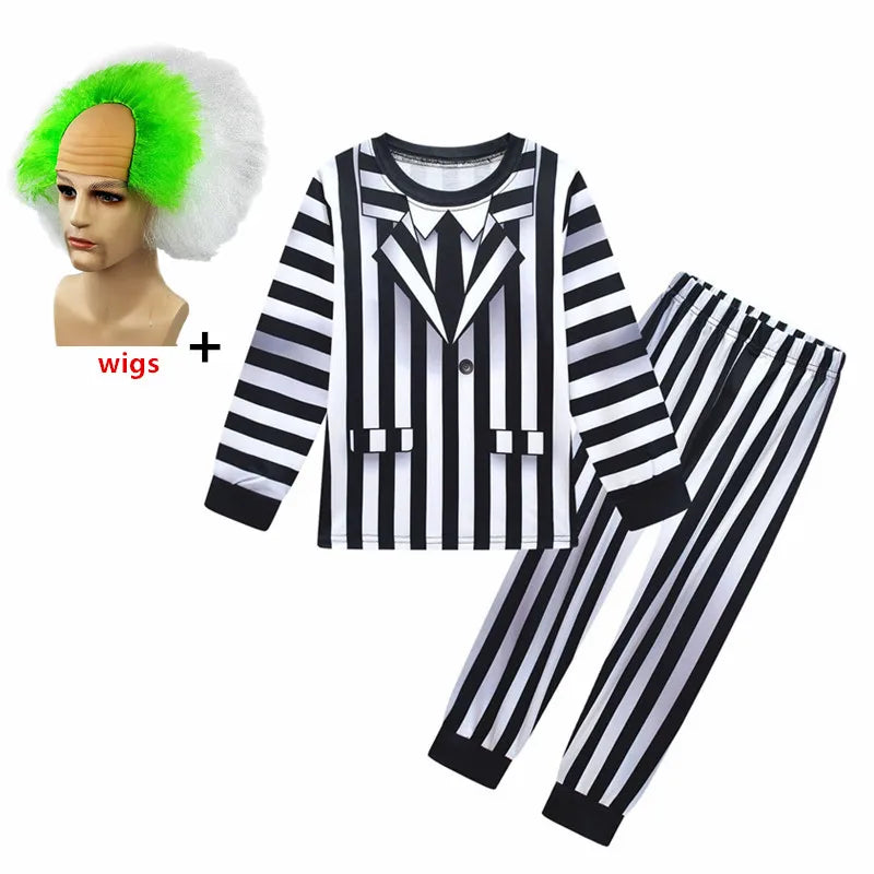 Halloween Lydia Red Horror Ghost Bride Cosplay Dress for Girls boys B-Beetle Juice 2 Black White Pattern Role Playing Costumes