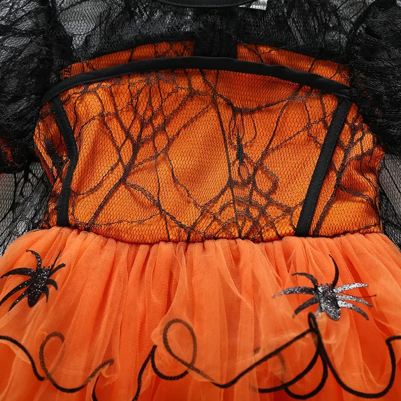 Baby Halloween Costume Girls Princess Spider Mesh Dress Children Vampire Performance Elegant Clothes Witch Dresses 1-6 Y