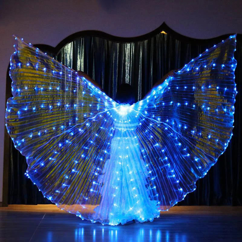 LED Belly Dance Fairy light wings Glowing silk butterfly wings luminous dancing cloak clothes for women girl Performance costume