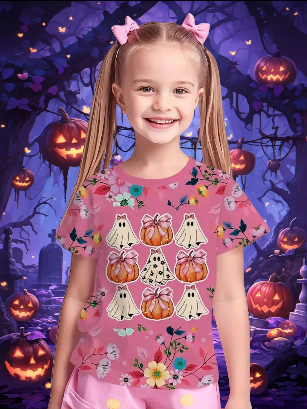 Girl Clothes Funny Pumpkin Graphic T Shirt Halloween Boys Girls Summer Short Sleeves T-Shirt 2-10y Halloween Gift Party T-Shirt