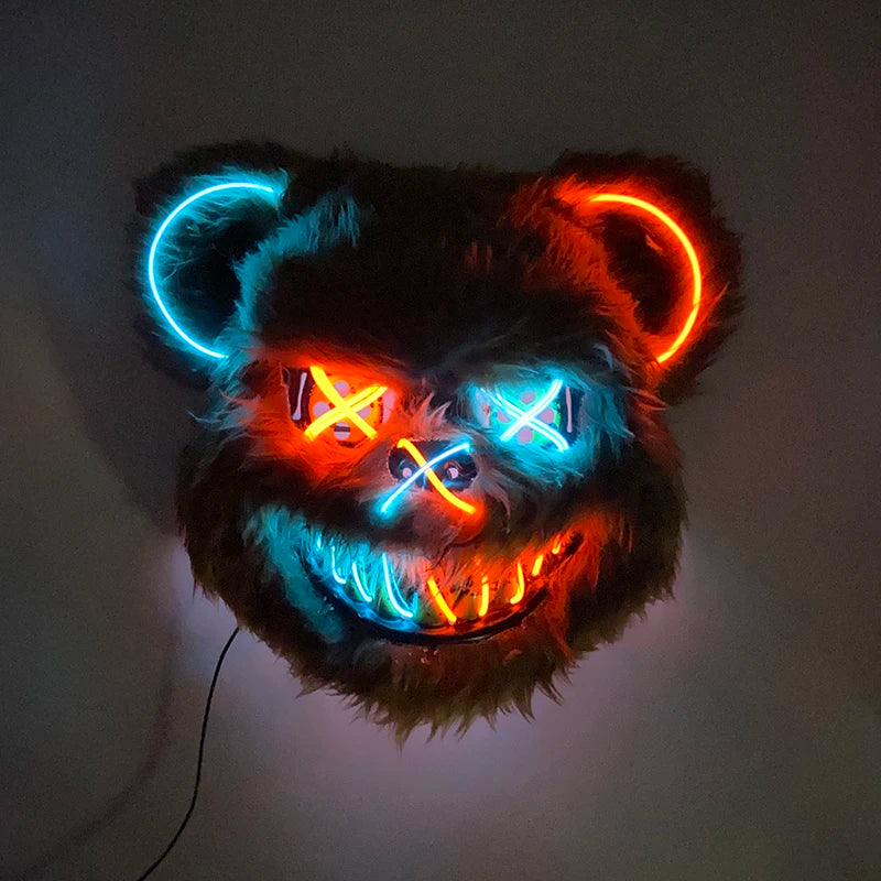 LED Bloody Rabbit Mask Horror Dance Masquerade Cosplay Decoration Cool Glowing Killer Rabbit Mask Scary Bloody Bear Mask For Men