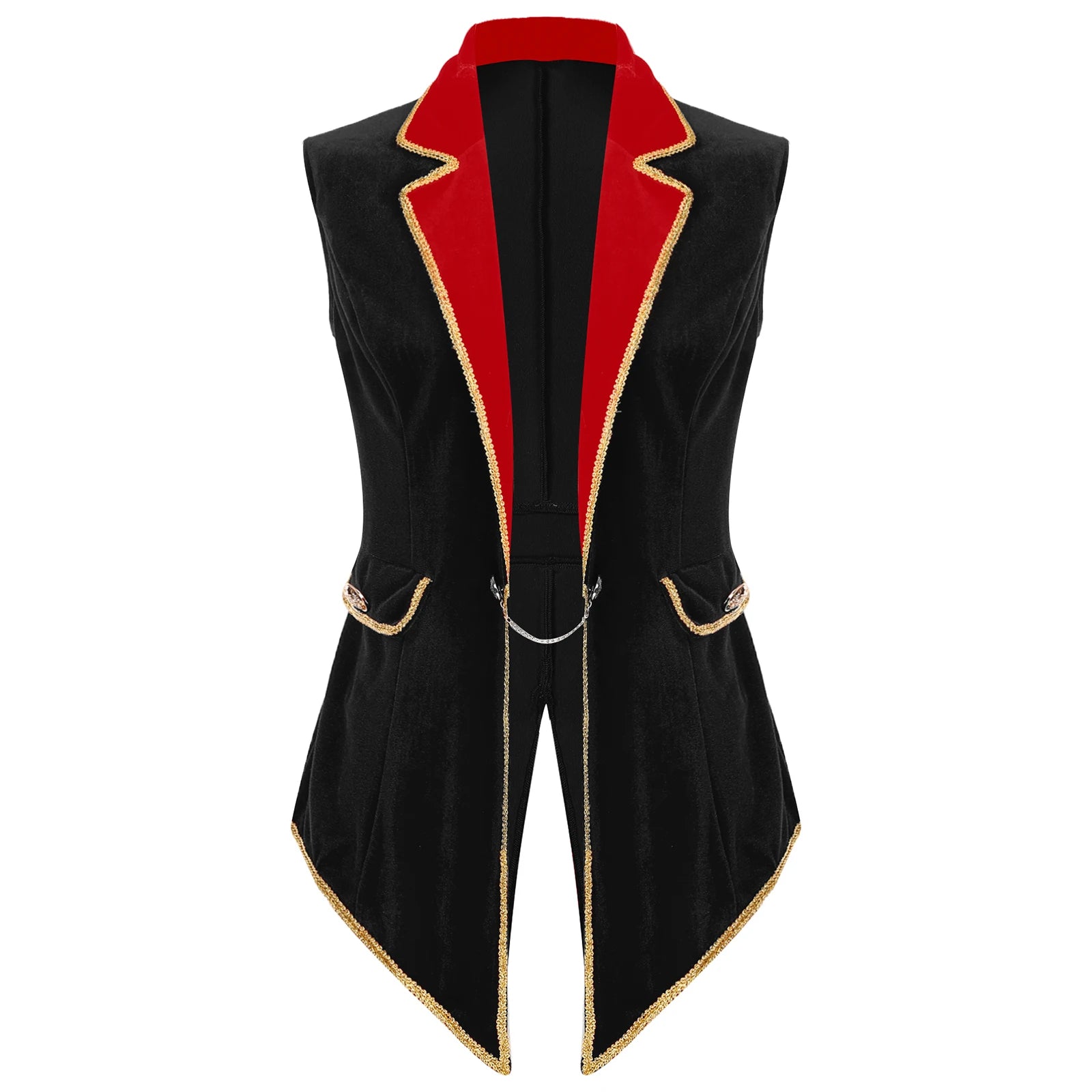 Womens Circus Ringmaster Costumes Halloween Showman Cosplay Tailcoat Lapel Vest Jacket Ringleader Lion Tamer Velvet Waistcoat
