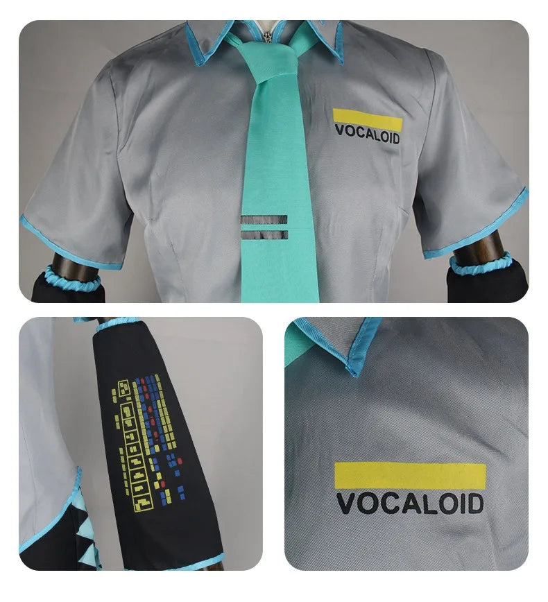 European Size Male Miku Cosplay Costume Wig Full Set Silver Leather Cloth Fabric Suit Miku Male Style Uniform