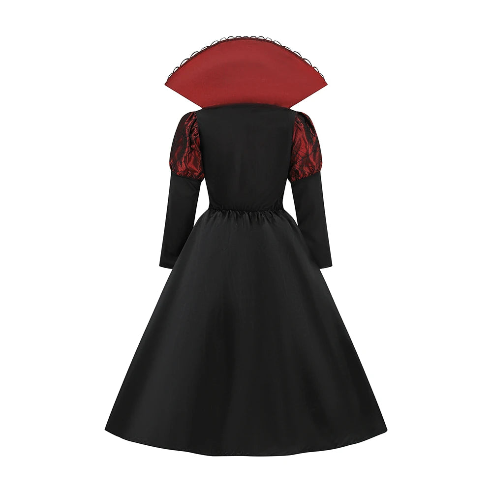 2025 Girls Boys Red Vampire Costume Ghost Bride Gothic Dress Party Kids Cosplay Clothes Halloween Outfit