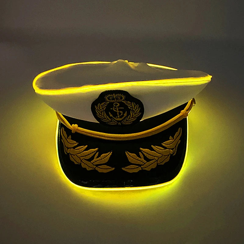 Newstyle Led Captain Hat Halloween Masquerade Pirate Theme Party Cosplay Captain Costumes Accessories Light Up Skull Pattern Hat