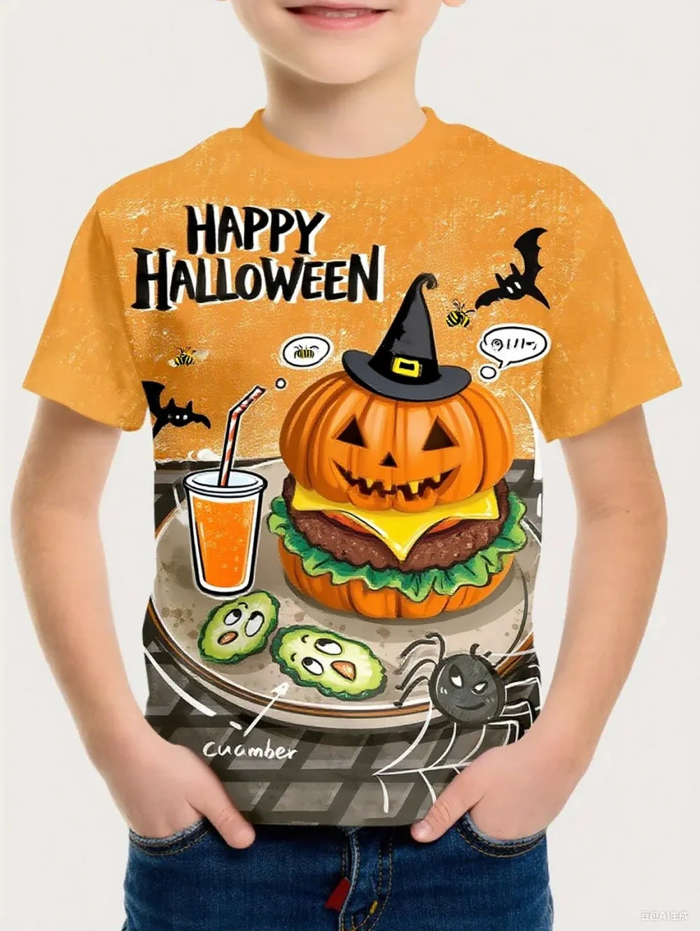 Halloween T-shirt Boys Girls Vintage T-shirt Harajuku  Summer Short Sleeve Top Holiday Girl Clothes Graphic Children's Clothing