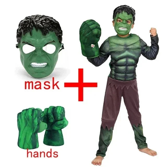 Superhero Hulk Cosplay Muscle Costume Mask Fist Plush Gloves Child Boys Halloween Christmas Clothes MN1