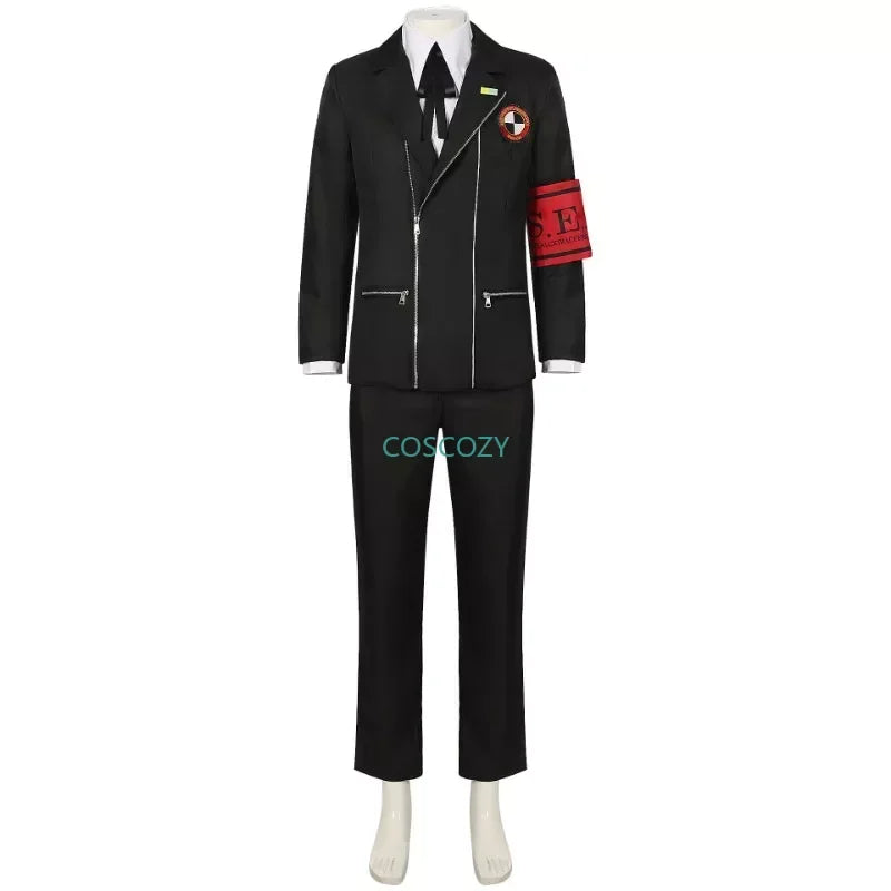 New Game P3 Makoto Yuki Cosplay Costume Wig Gekkoukan High School Uniform Embroidery Black Suit Pants Shirt Daily Wearing Gifts