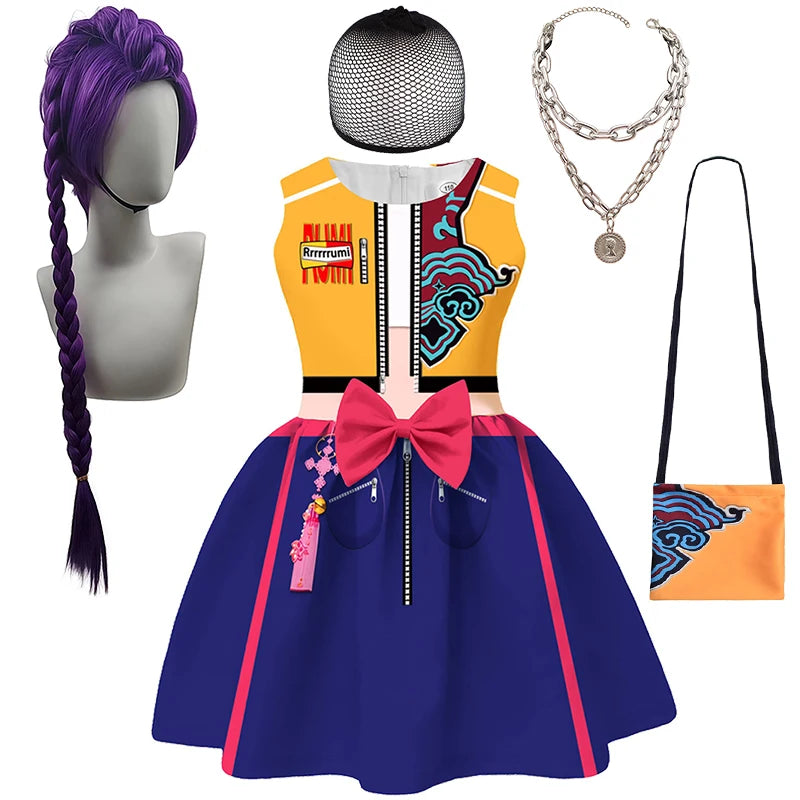 KPop Demon Hunters Kids Clothes Festival Children Halloween Cosplay Pop Singer Rumi Mira Zoey Masquerade Carnival Party Dress