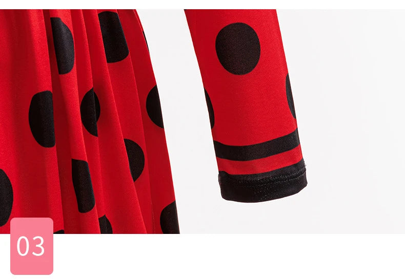 Halloween Costume Girl Ladybug Cosplay Dress Kid Marinette Red Dot Frocks Purim Cartoon Fancy Disguise Sets Child Birthday Gift