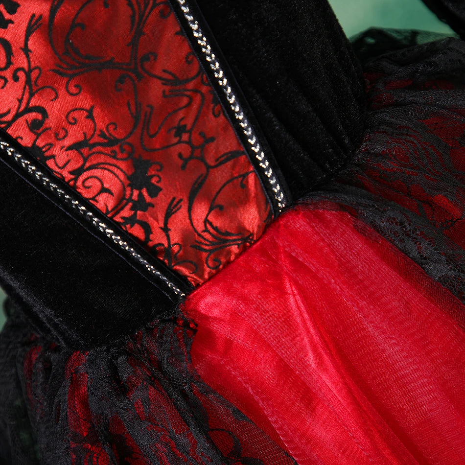 2025 Girls Cosplay Vampire Halloween Dress For Kids Ghost Bride Gothic Costume Count Vampiran Carnival Outfit Black Red Clothes
