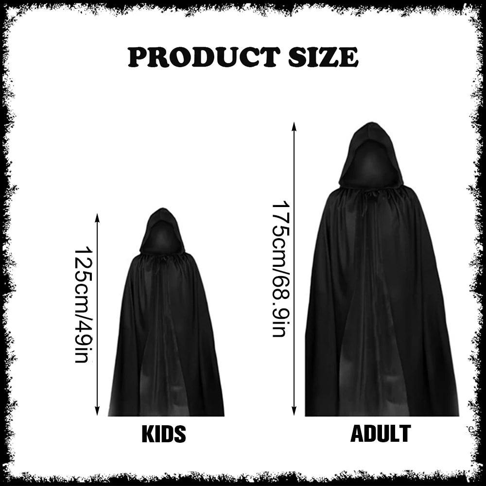 Death Cloak Suit Halloween Cosplay Costume Grim Reaper Prop Ghost Head Scythe Skull Scarf Glove Adult Kids Halloween Decoration