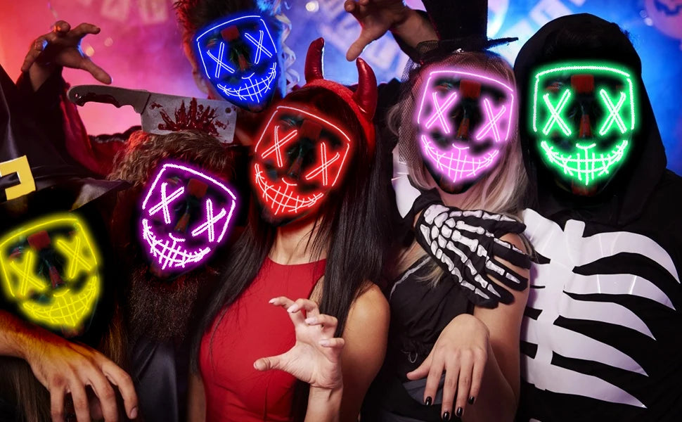 Poptrend Halloween Mask LED Light up Mask Scary mask for Festival Cosplay Halloween Costume Masquerade Parties Carnival Gift