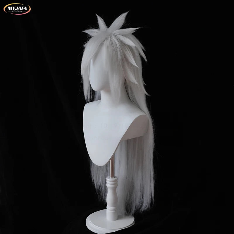 High Quality Anime Jiraiya Cosplay Wig Long Silver Grey Heat Resistant Sythentic Hair Halloween Party Cosplay Wigs + Wig Cap