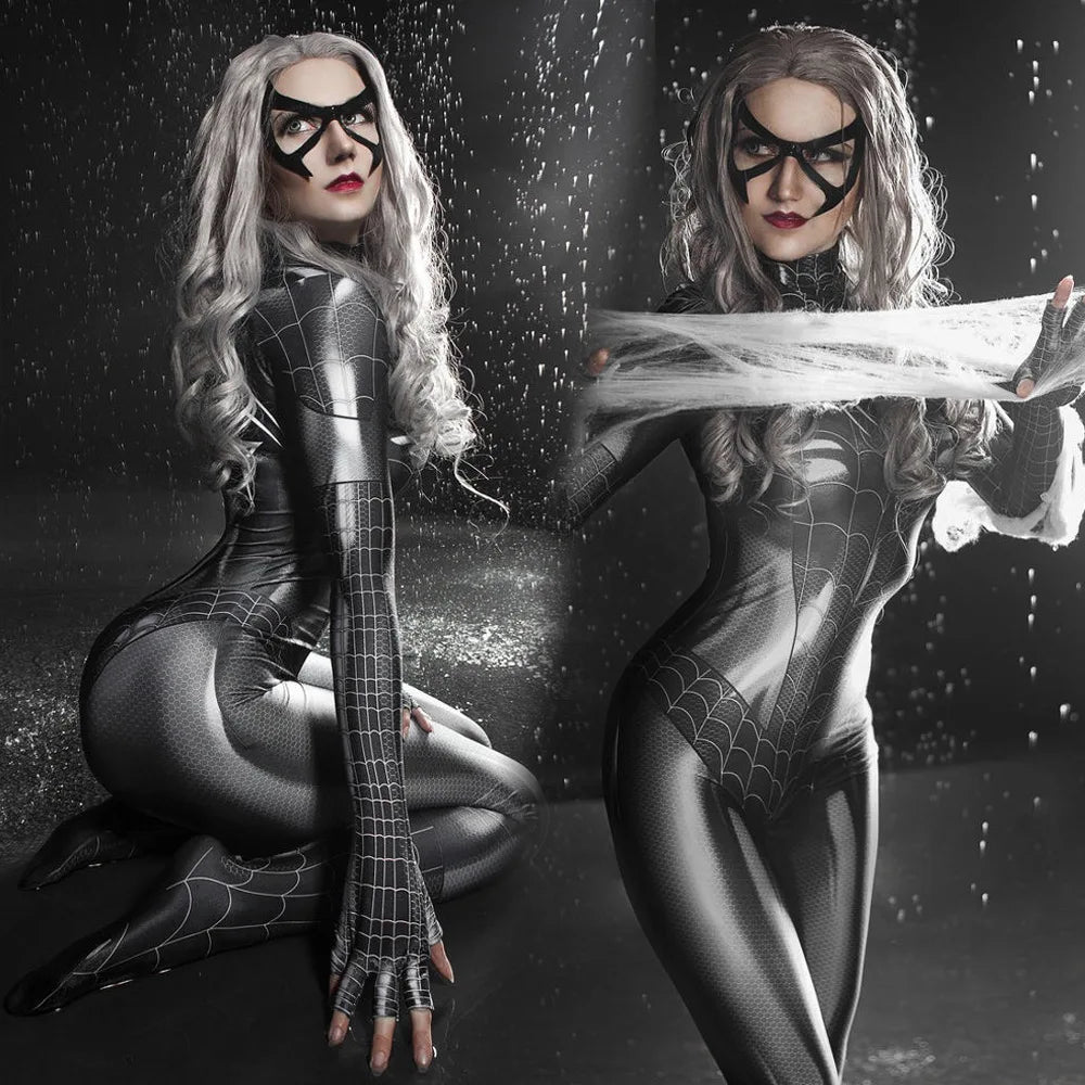 Superhero Female Spider Man Tight Fitting MJ Black Spider Sexy Cosplay Costume Jumpsuit Halloween Cosplay Costume