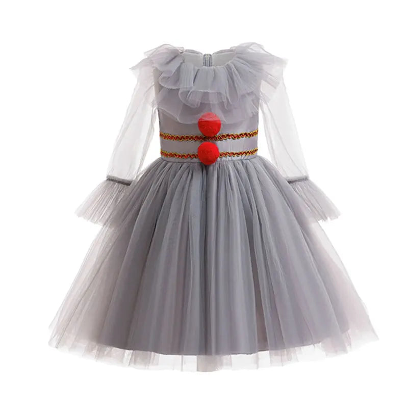 Girls New Gray Joker Dress for Kids 2025 Halloween Carnival Cosplay Creepy Clown Costume Children Dress Up Party Clothes