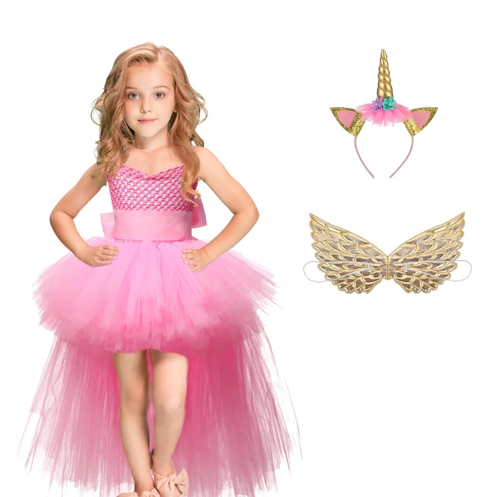 Halloween Witch Princess Dress Birthday Party Cosplay Angel Jumpsuit Children Mesh Tutu Pink Lace Sling vampire Costume for Girl