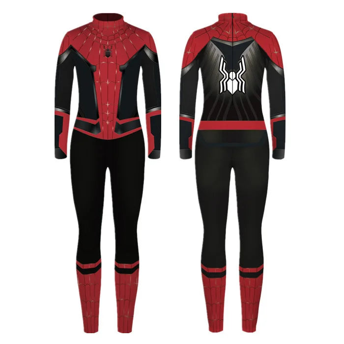 Superhero Spiderman Iron Man Bodysuit Cosplay Costume Women Slim Digital Print Jumpsuit Halloween Fancy Dress up