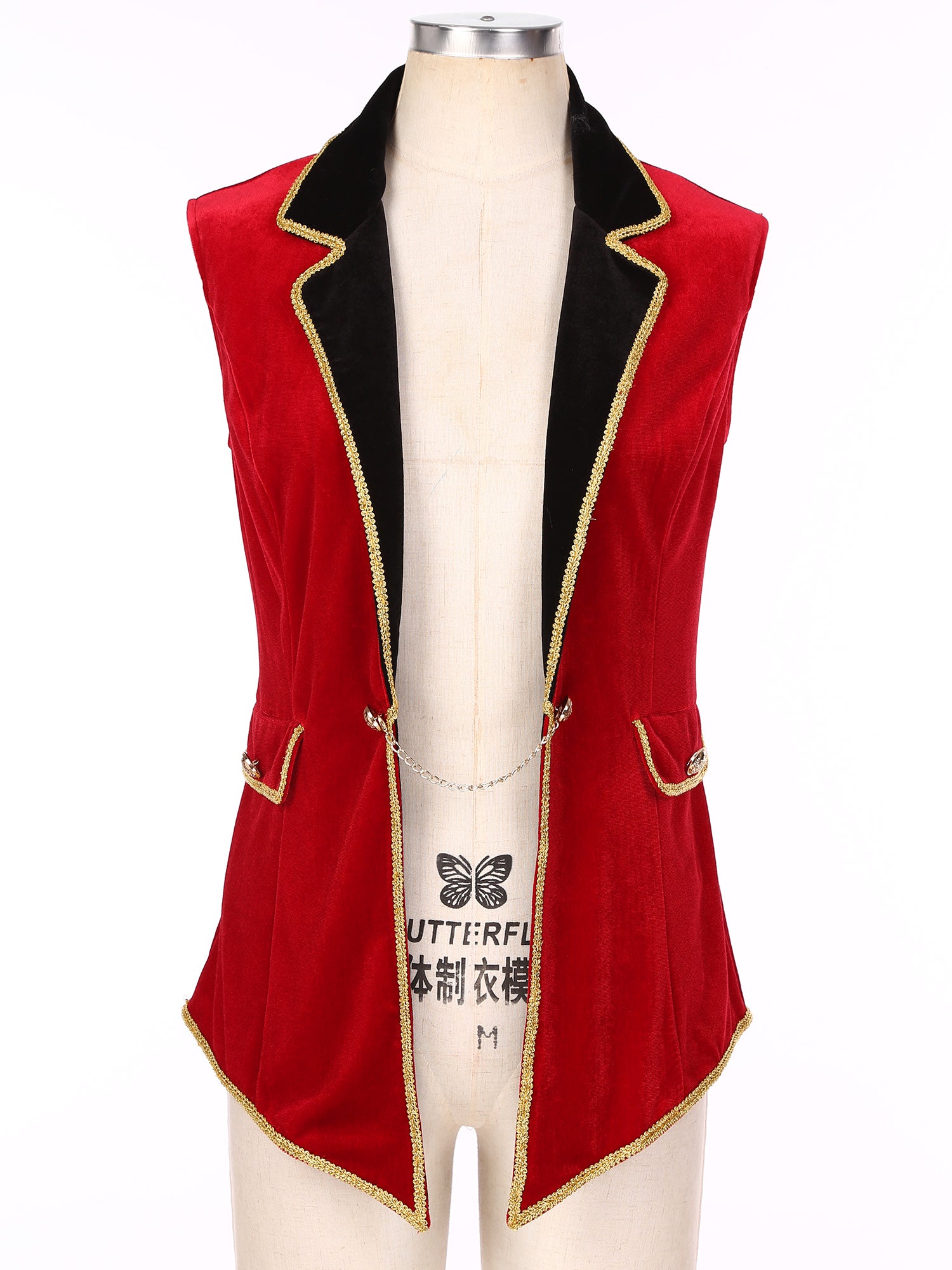 Womens Circus Ringmaster Costumes Halloween Showman Cosplay Tailcoat Lapel Vest Jacket Ringleader Lion Tamer Velvet Waistcoat