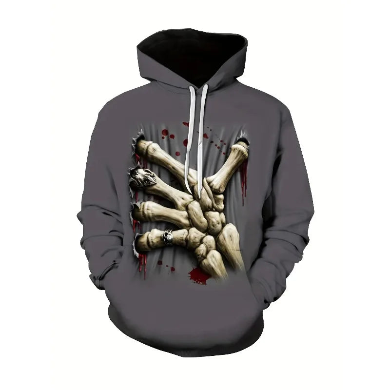 2025 3D Printed Skull Pattern Men's Halloween Gothic Horror Pattern Long Sleeve Hoodie Fashion Creative Design