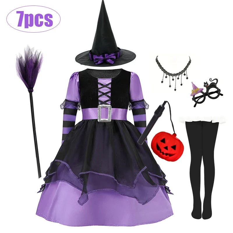 Halloween Vampire Costume for Kids Girls Devil Witch Gothic Ghost Bride Clothes Demon Bride Queen Cosplay Carnival Party Dresses