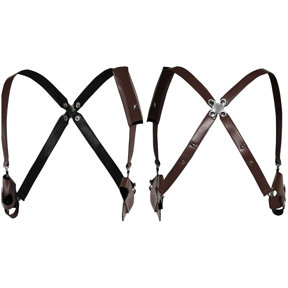 Leon Scott Kennedy Cosplay Men Back Strap Belts Gun Bag Game Resident 4 Remake Costume Accessories Halloween Carnival Props