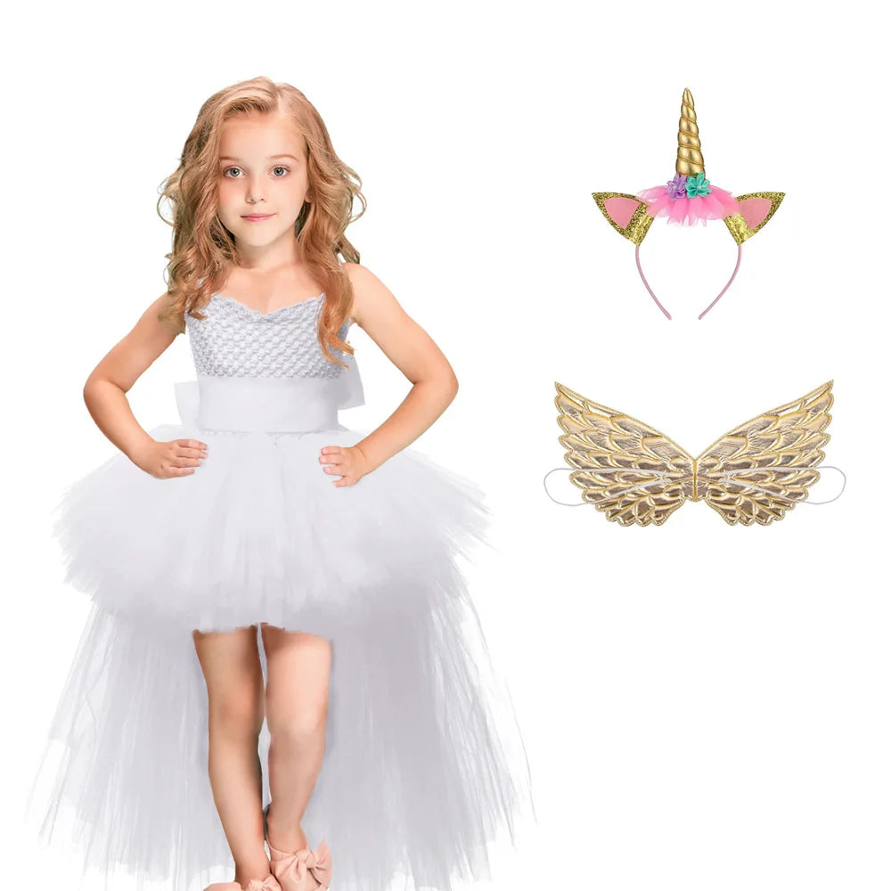 Halloween Witch Princess Dress Birthday Party Cosplay Angel Jumpsuit Children Mesh Tutu Pink Lace Sling vampire Costume for Girl