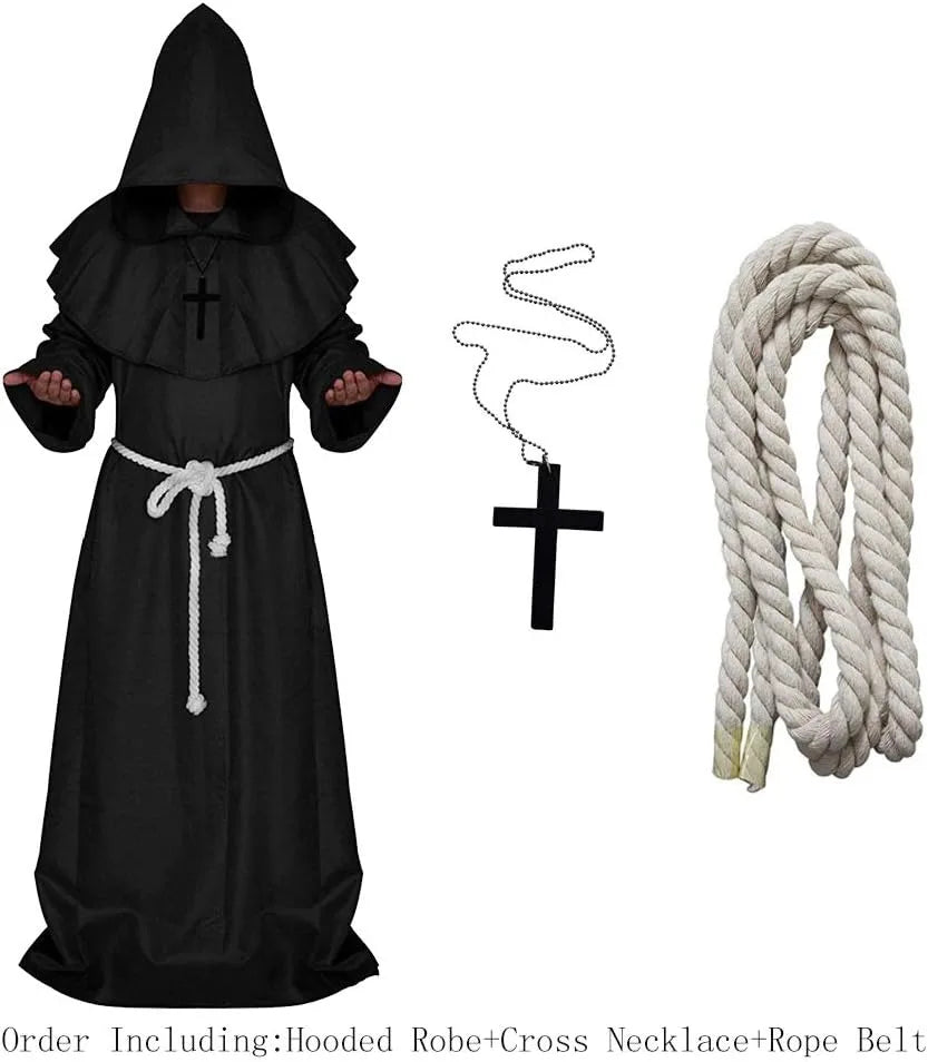 Friar Medieval Hooded Monk Renaissance Priest Robe Costume Cosplay For Halloween Costume Unisex