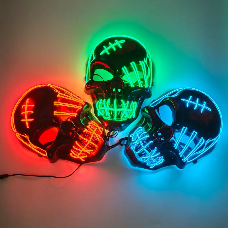 Light Up Japanese Oni Devil Mask LED Luminous Prajna Horror Mask Full Face Halloween Bar Party Props Neon Glowing Demon Mask