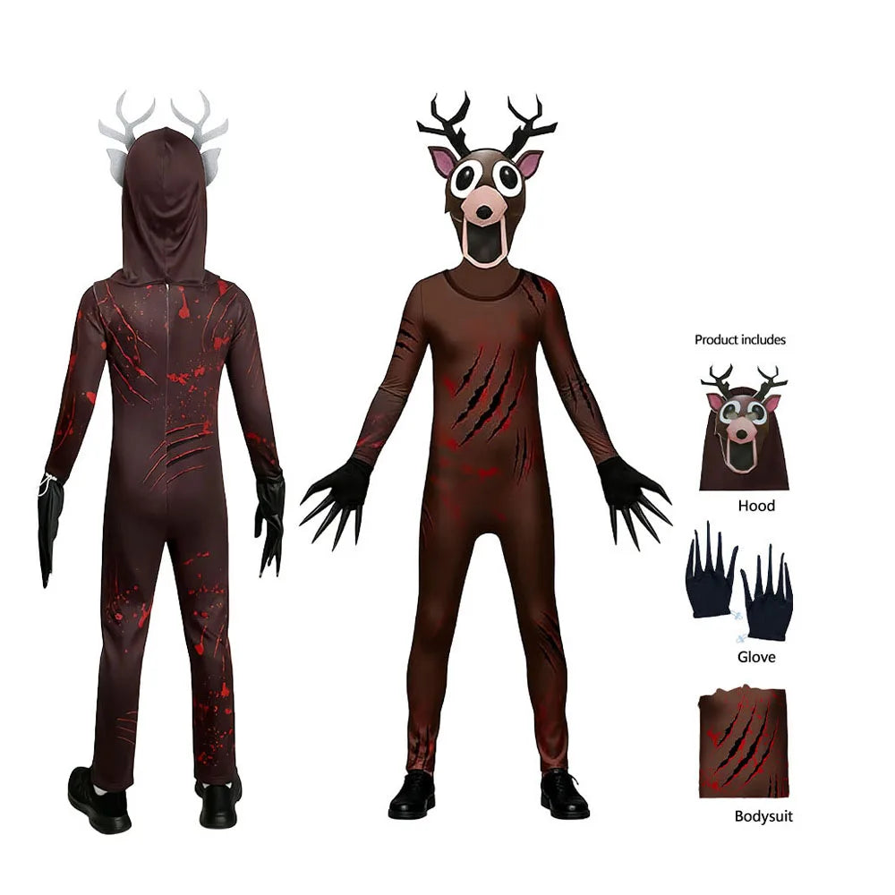 Halloween 99 Nights Forest Deer  Children Adult Cosplay Outfit 3D Print Cosplay   Carnival Horror Game Dress Up Children's Gift