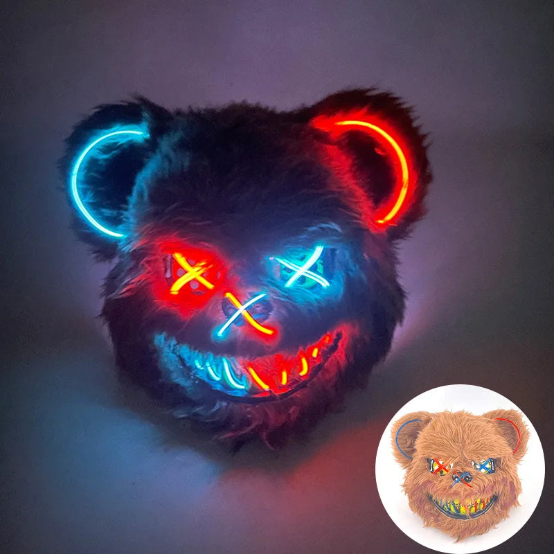 LED Bloody Rabbit Mask Horror Dance Masquerade Cosplay Decoration Cool Glowing Killer Rabbit Mask Scary Bloody Bear Mask For Men