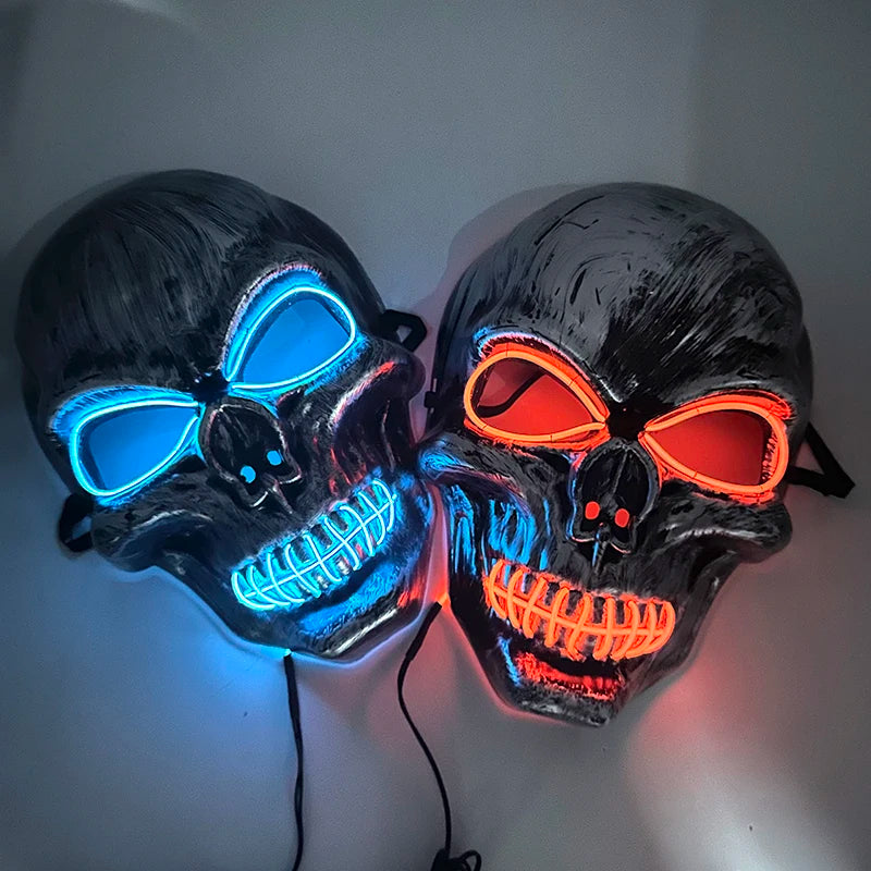 Carnival LED Glowing Mask Luminous Skull Mask Horror Masquerade Party Neon Skeleton Mask Festival Halloween Props