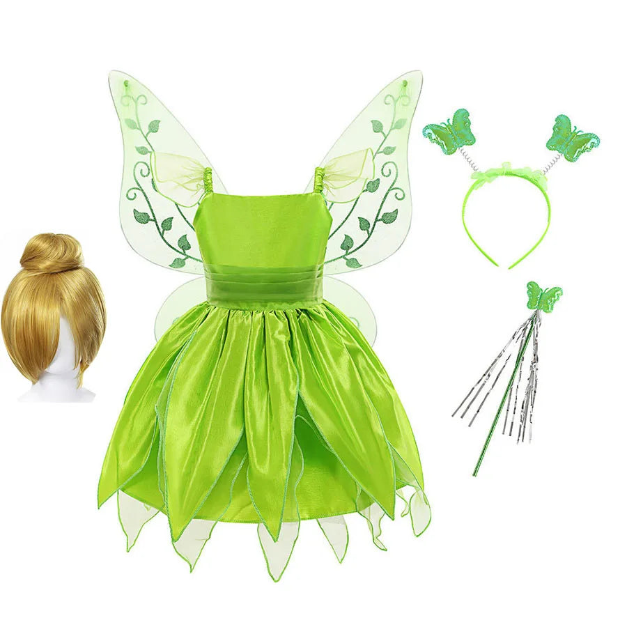 Girls Costume Halloween Costume for Kids Green Fancy Dress Fairy Princess Cosplay Carnival Party