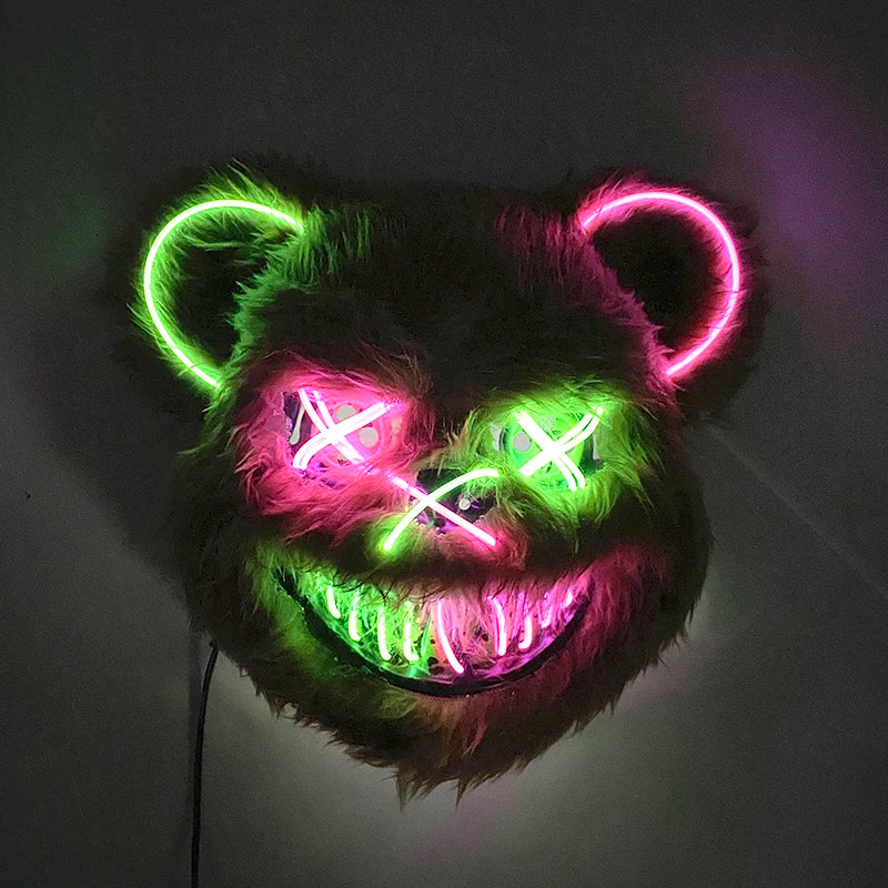LED Bloody Rabbit Mask Horror Dance Masquerade Cosplay Decoration Cool Glowing Killer Rabbit Mask Scary Bloody Bear Mask For Men