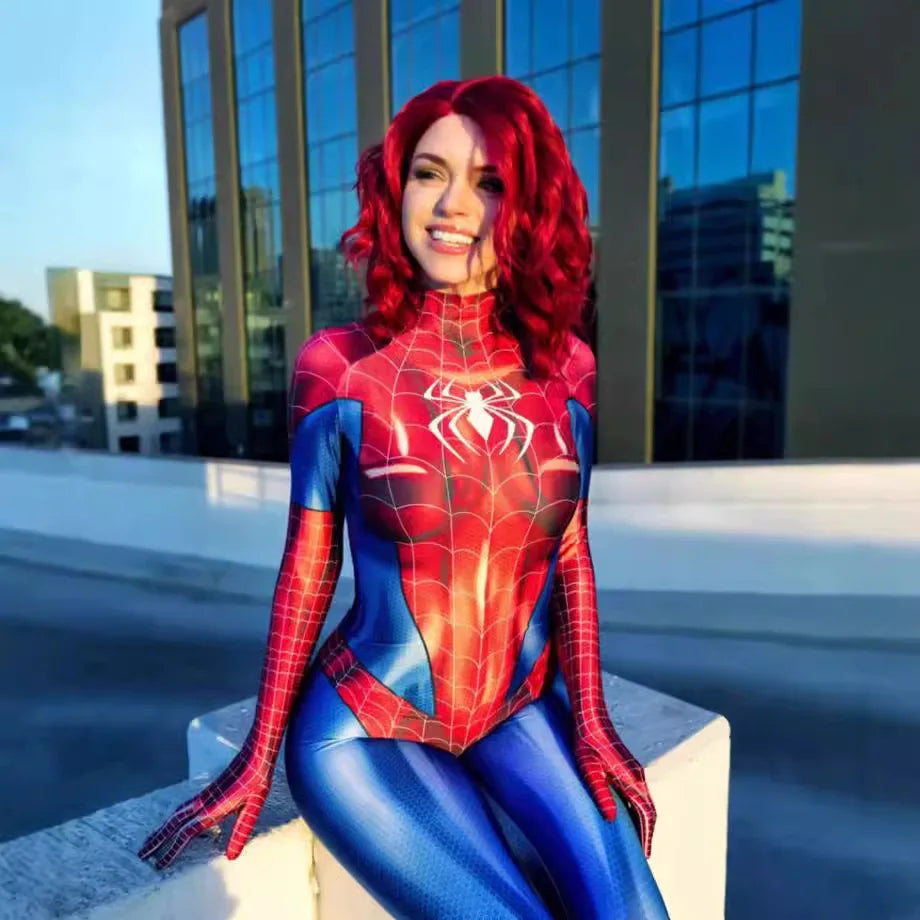 Superhero Female Spider Man Tight Fitting MJ Black Spider Sexy Cosplay Costume Jumpsuit Halloween Cosplay Costume