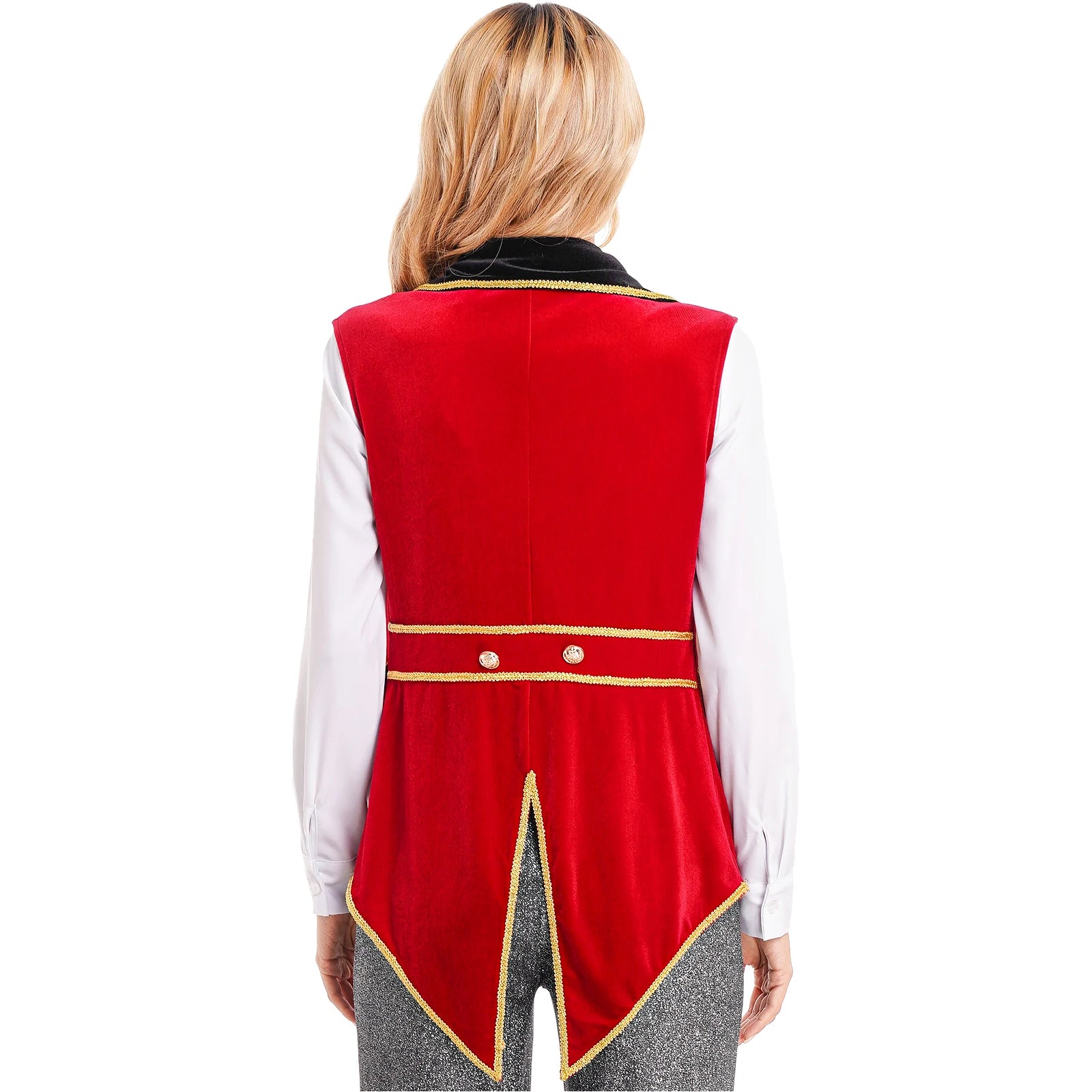 Womens Circus Ringmaster Costumes Halloween Showman Cosplay Tailcoat Lapel Vest Jacket Ringleader Lion Tamer Velvet Waistcoat