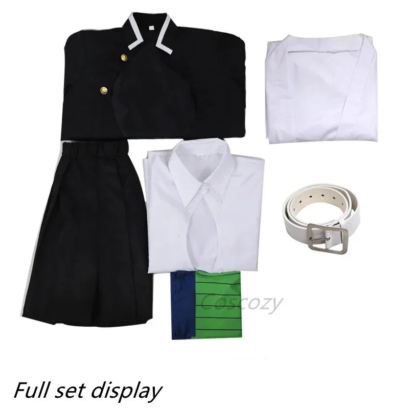 Kanroji Mitsuri Cosplay Costume Wig Anime Japanese Kimono Coat Top Skirts Stockings Halloween Party Outfits Women Girls Full Set