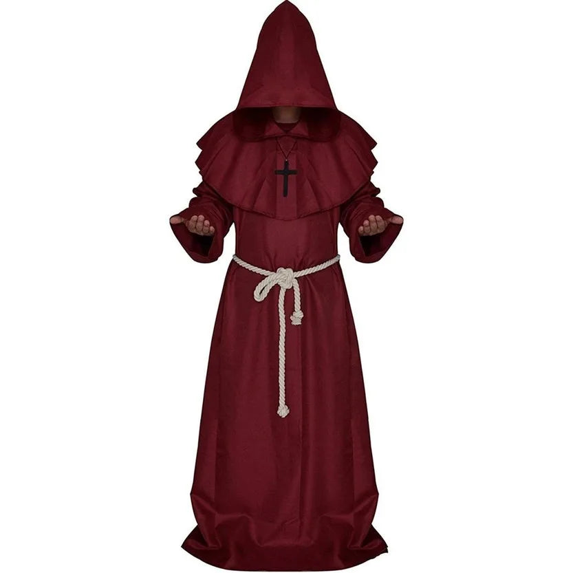 Friar Medieval Hooded Monk Renaissance Priest Robe Costume Cosplay For Halloween Costume Unisex