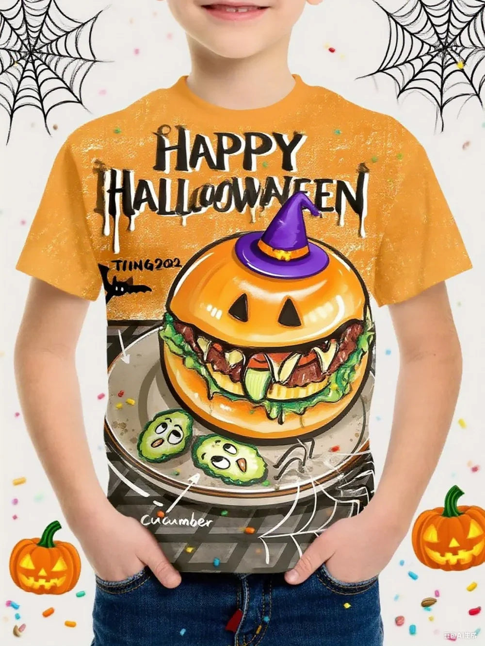 Halloween T-shirt Boys Girls Vintage T-shirt Harajuku  Summer Short Sleeve Top Holiday Girl Clothes Graphic Children's Clothing