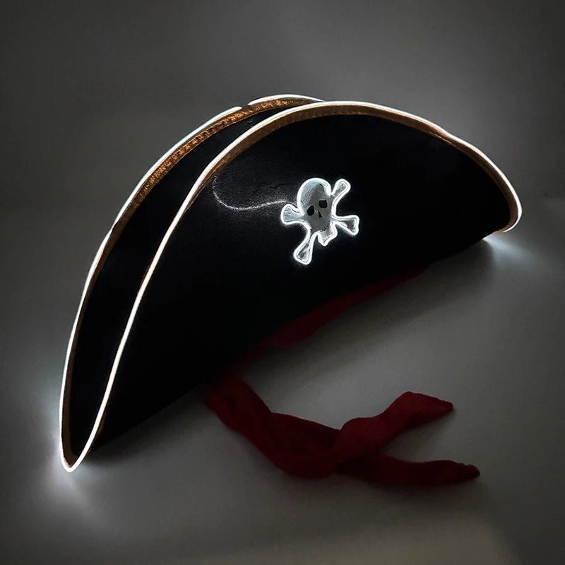 Newstyle Led Captain Hat Halloween Masquerade Pirate Theme Party Cosplay Captain Costumes Accessories Light Up Skull Pattern Hat