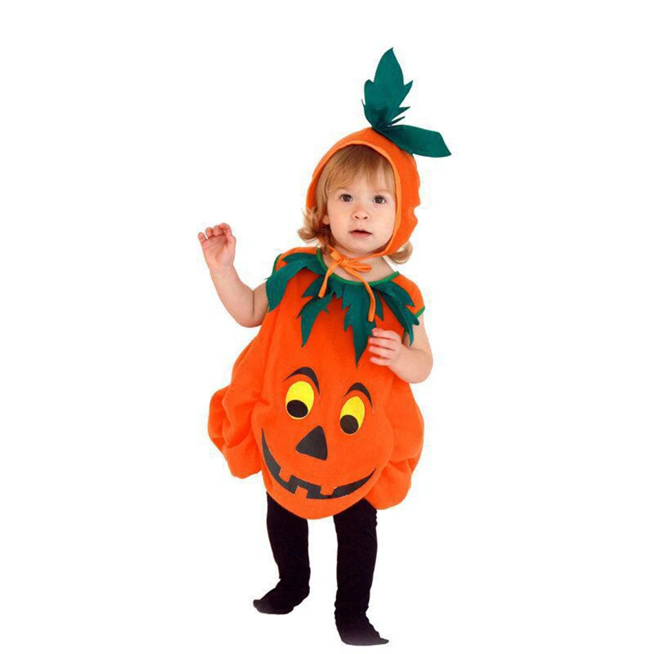 Kids Pumpkin Costume with Hat Boys Girls Halloween Cosplay Costume Children Cosplay Stage Performance Party Clothing