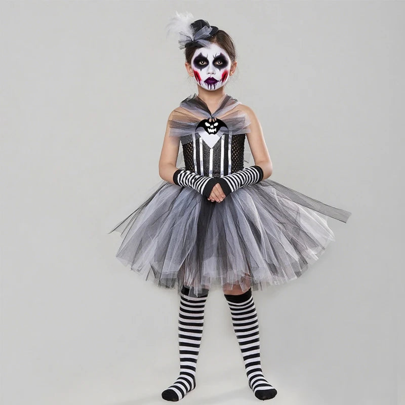 Halloween Christmas Eve Cosplay Dress Horror Fancy Princess Dress Girl Puffy Costume Carnival Party Clothes Gifts for Children