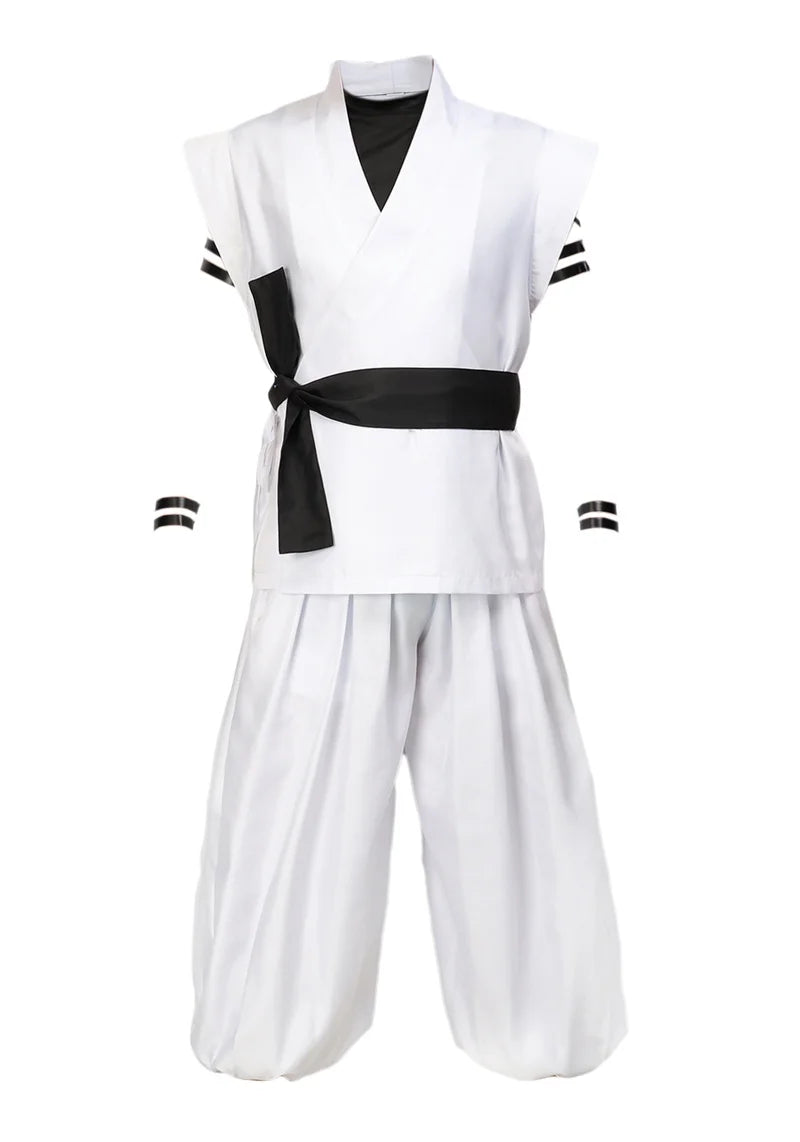 DAZCOS Ryomen Sukuna Costume White Kung Fu Suit with Tattoo Stickers Ryomen Sukuna as Megumi Showdown Cosplay Costume Full Set