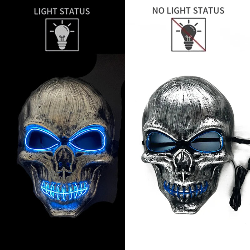 Carnival LED Glowing Mask Luminous Skull Mask Horror Masquerade Party Neon Skeleton Mask Festival Halloween Props